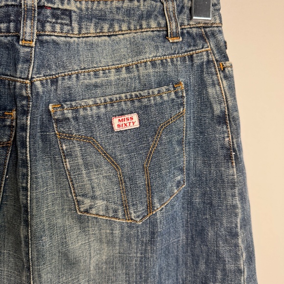 Miss Sixty Vintage Y2K Denim Asymmetric‎ Midi Jean Skirt Frayed Hem XS Festival - Picture 7 of 16